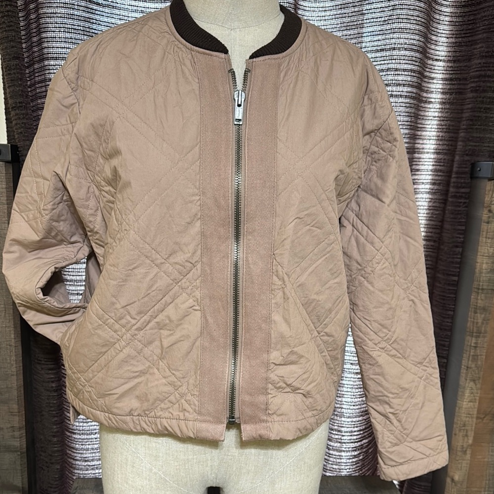 Free people Tan Bomber Jacket with Stand-Up Collar and Ribbed Cuffs